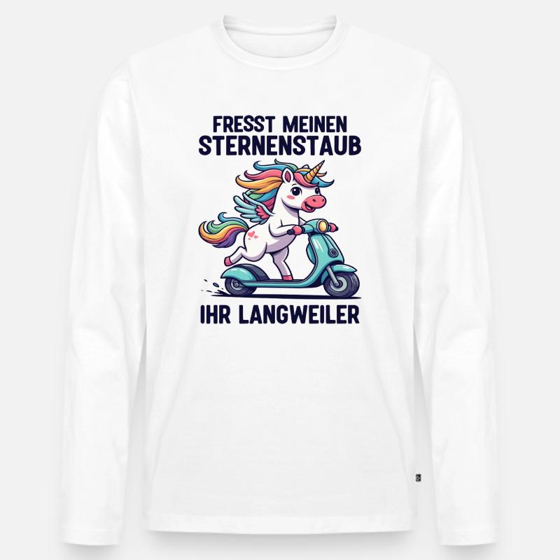 Roller-Einhorn - Männer Premium Bio Langarmshirt - Weiß