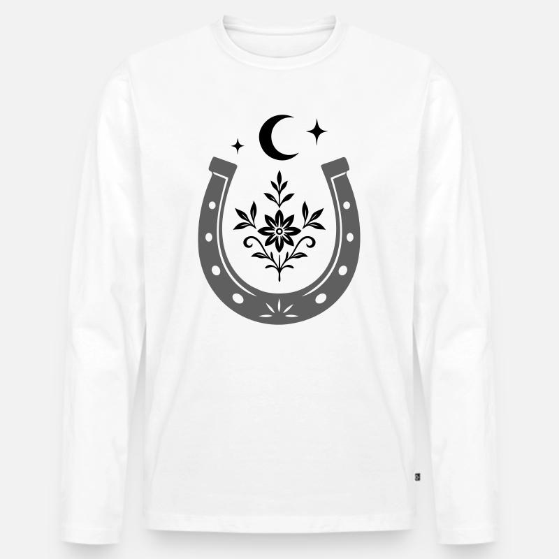 Hufeisen mit Blume & Mond - Glücksdesign - Männer Premium Bio Langarmshirt - Weiß