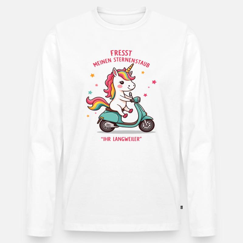 Roller-Einhorn - Männer Premium Bio Langarmshirt - Weiß