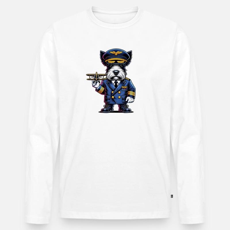 Scottish Terrier Pilot - Männer Premium Bio Langarmshirt - Weiß