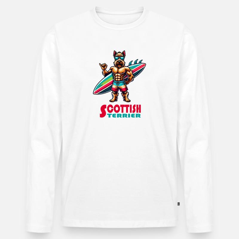 Scottish Terrier Surfer - Männer Premium Bio Langarmshirt - Weiß