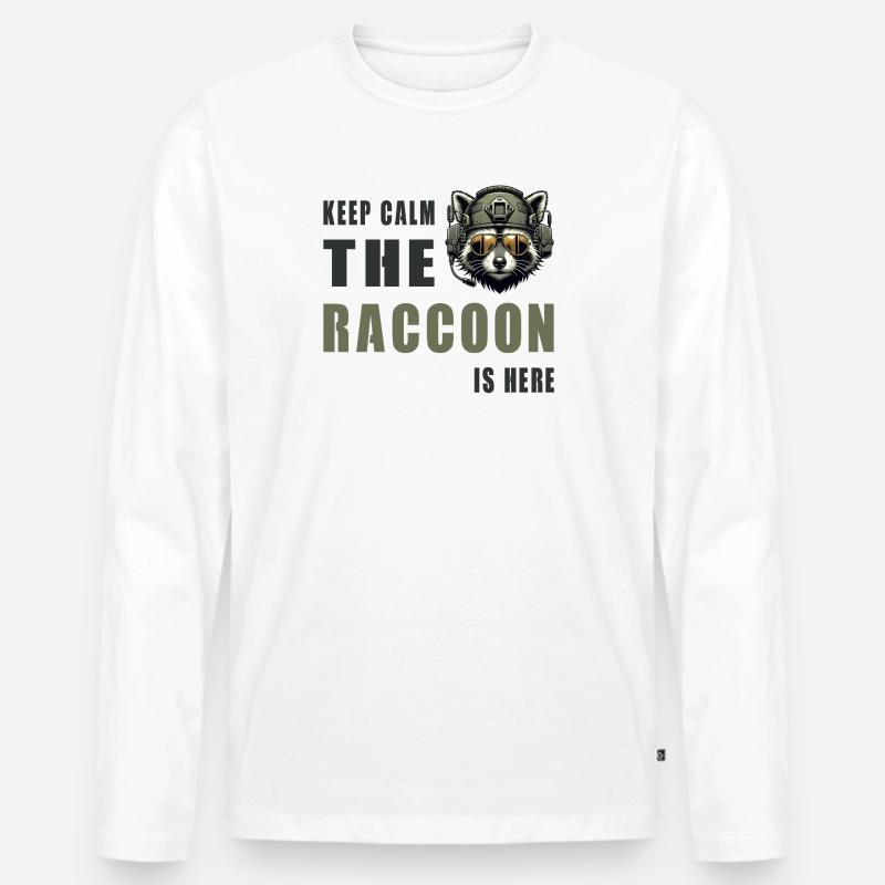 Keep Calm Raccoon Is Here - Männer Premium Bio Langarmshirt - Weiß