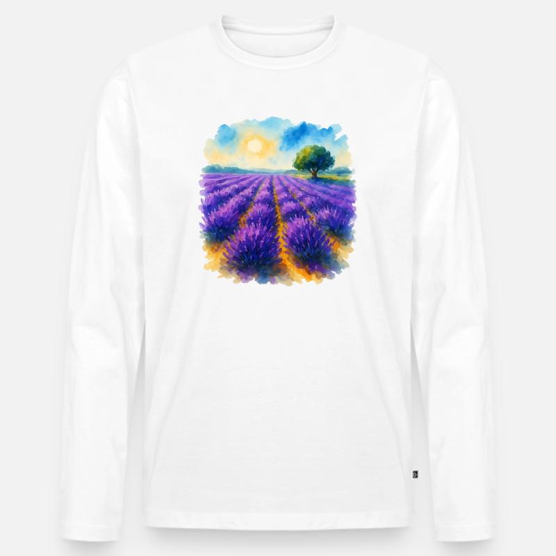 Lavendelfeld - Männer Premium Bio Langarmshirt - Weiß