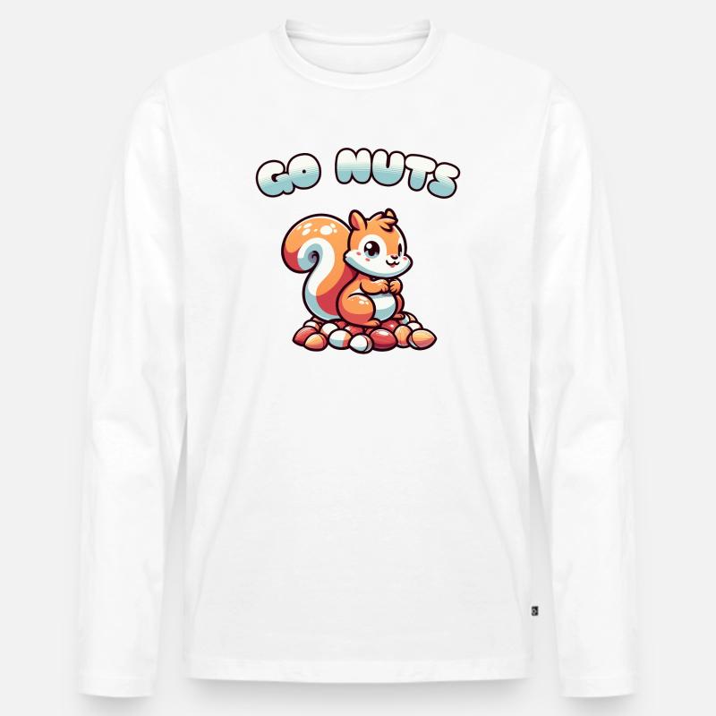 Eichhörnchen sitzt auf Nüssen Cartoon-Tee - Männer Premium Bio Langarmshirt - Weiß