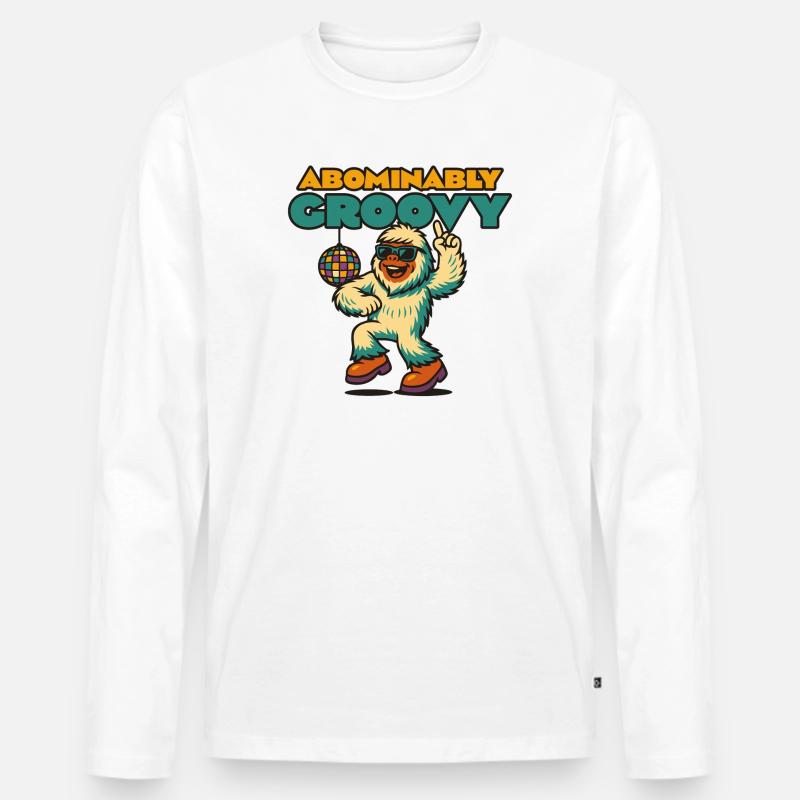 Groovy Disco Yeti - Männer Premium Bio Langarmshirt - Weiß