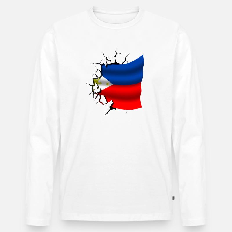 Philippine - Flagge gebrochen - Männer Premium Bio Langarmshirt - Weiß