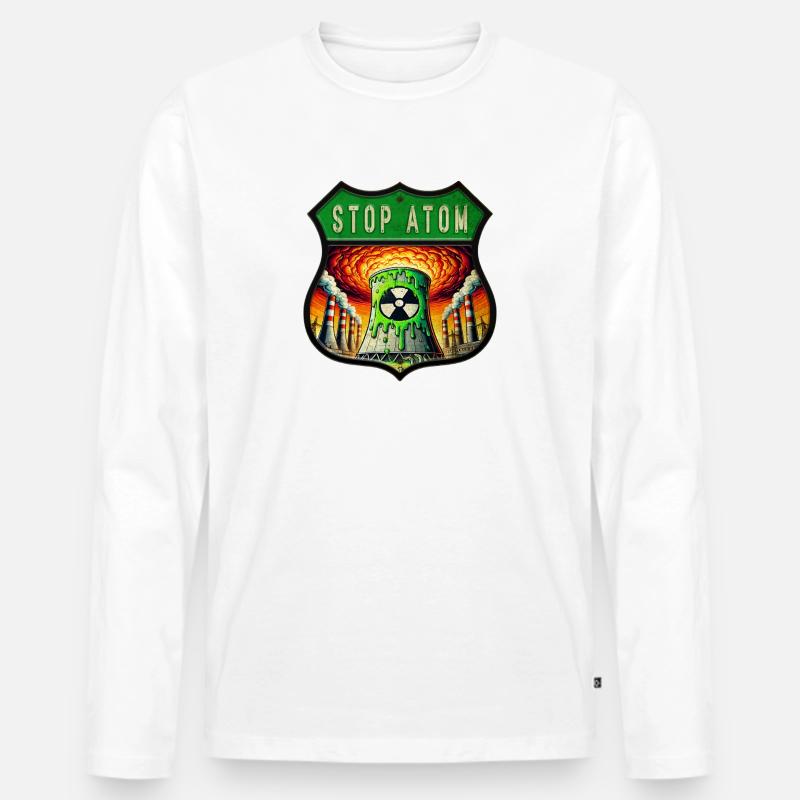 Stop Atom Wappen Design - Männer Premium Bio Langarmshirt - Weiß