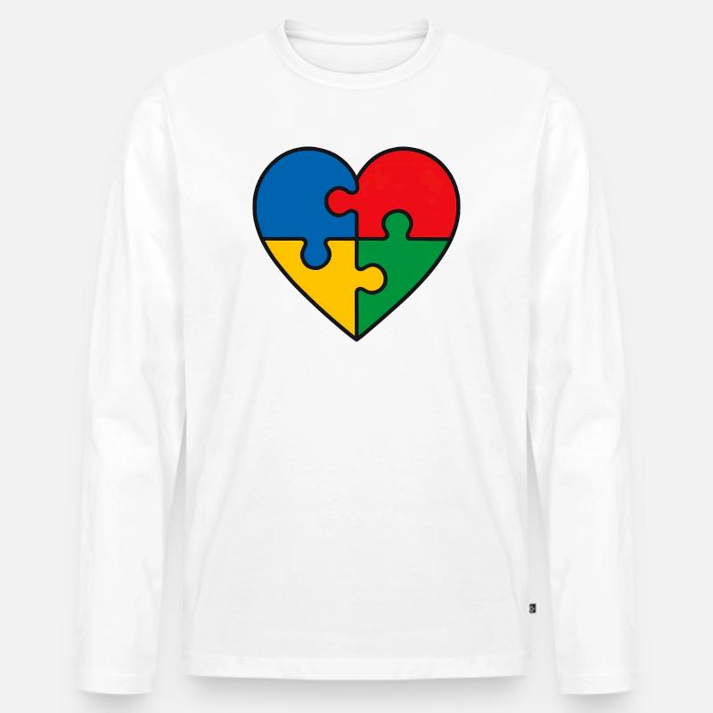 Puzzle Herz Autismus Symbol - Spruch Geschenk - Männer Premium Bio Langarmshirt - Weiß