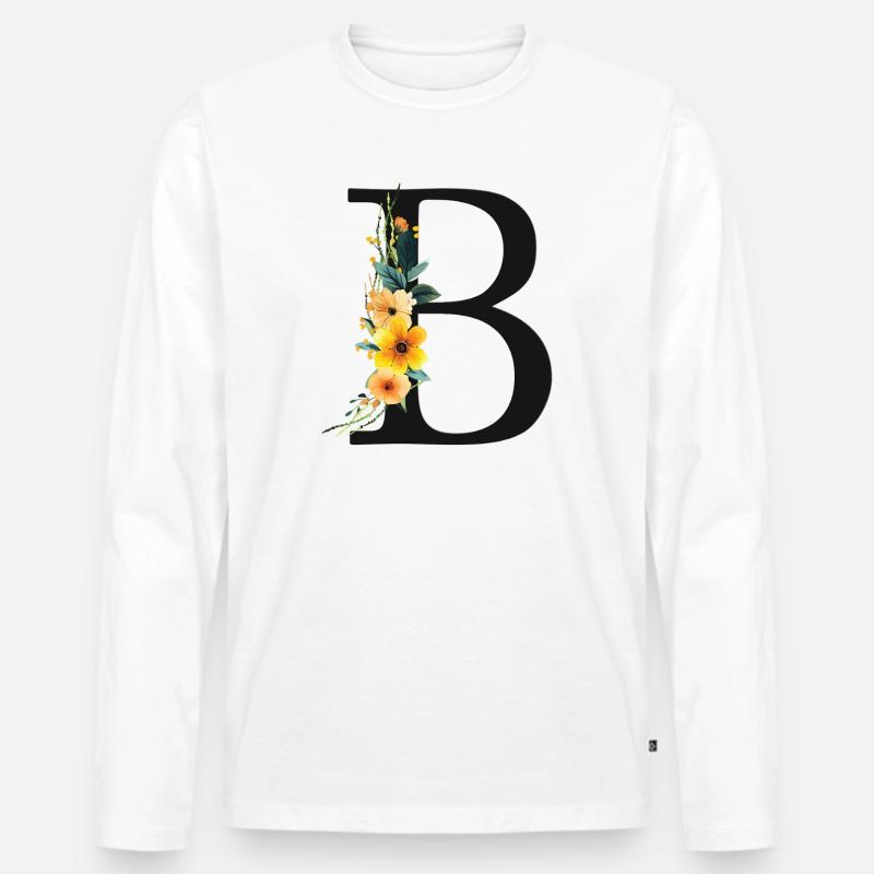 B Monogramm, Floral, personalisierbar - Männer Premium Bio Langarmshirt - Weiß