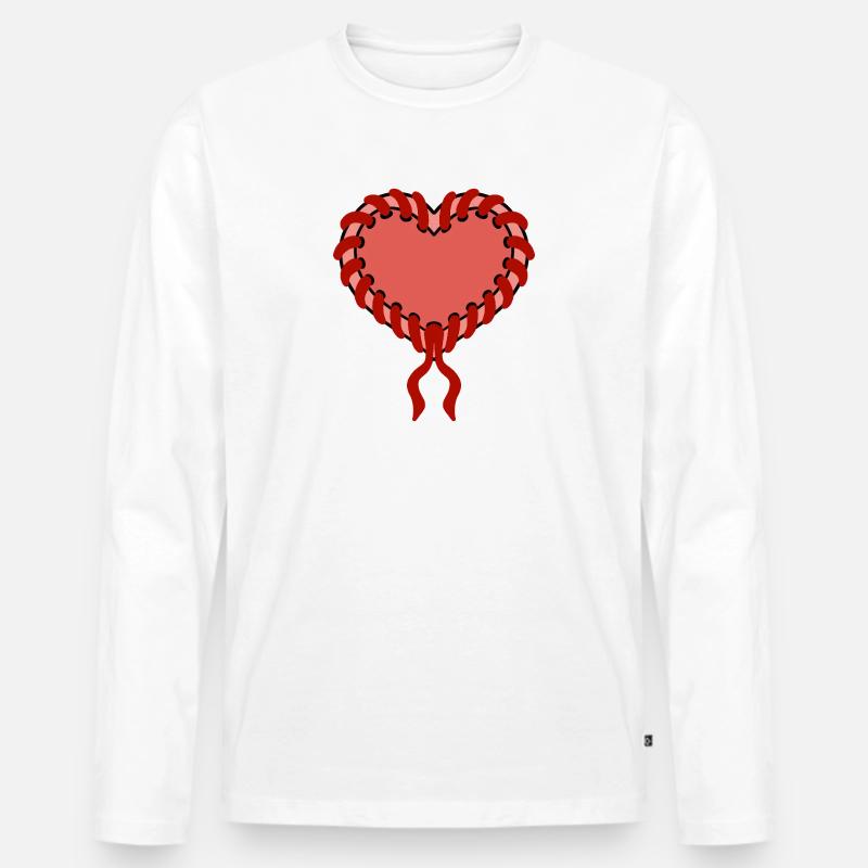 Genähtes Herz - Männer Premium Bio Langarmshirt - Weiß