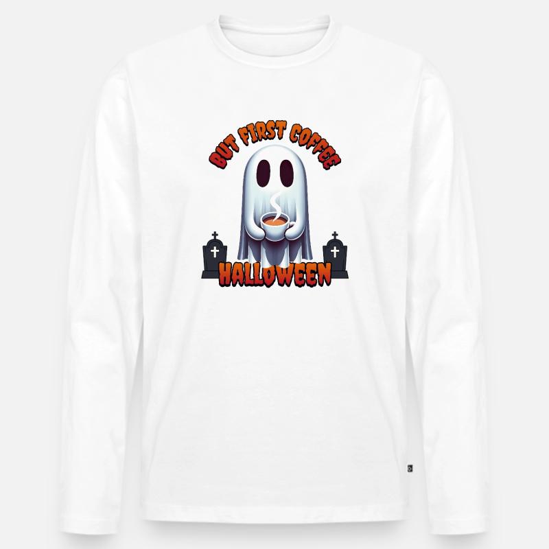 But First Coffee Halloween - Männer Premium Bio Langarmshirt - Weiß