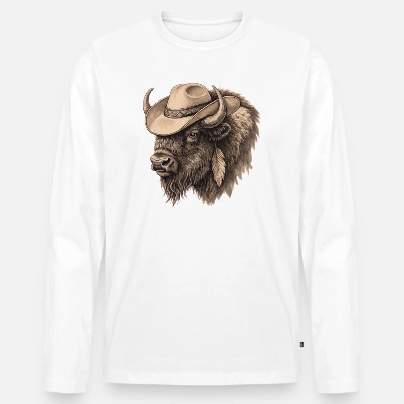 Cowboy Büffel Bison - Männer Premium Bio Langarmshirt - Weiß