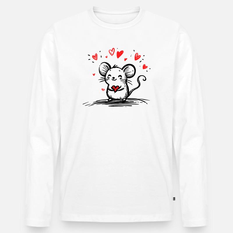 Verliebte Maus mit schwebenden Herzen - Männer Premium Bio Langarmshirt - Weiß