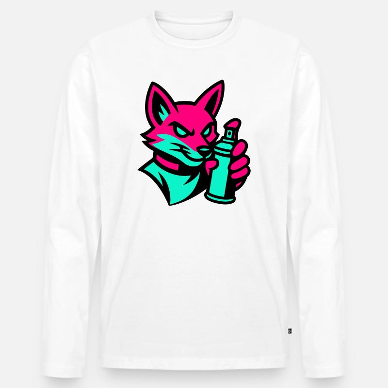Graffiti Fuchs - Männer Premium Bio Langarmshirt - Weiß