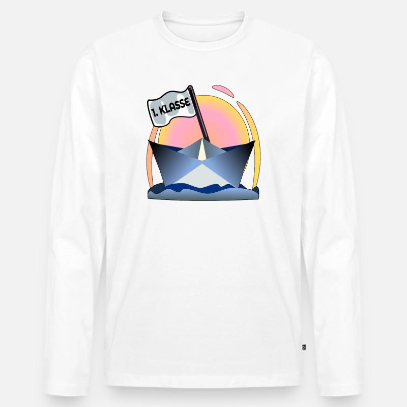 Einschulung Schulanfang Papierboot - Männer Premium Bio Langarmshirt - Weiß