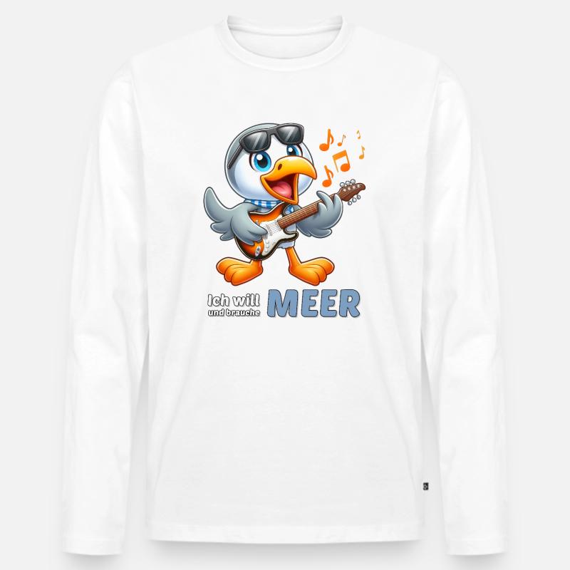 Fröhlicher Seevogel mit Gitarre - Männer Premium Bio Langarmshirt - Weiß