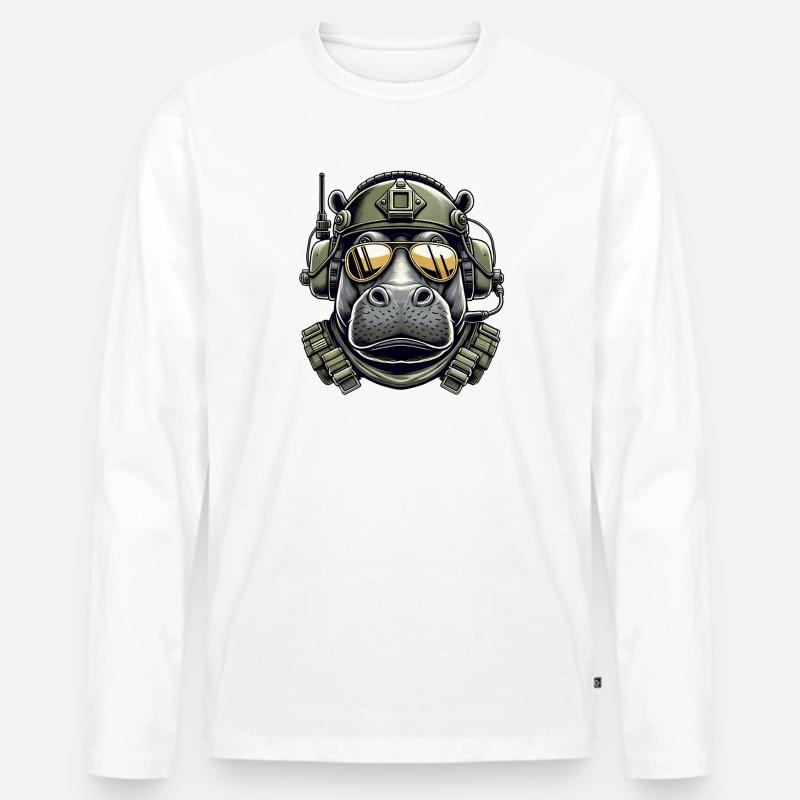 Nilpferd Militär Design - Männer Premium Bio Langarmshirt - Weiß