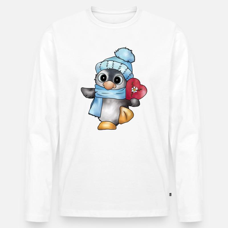 Pinguin mit Herz - Männer Premium Bio Langarmshirt - Weiß