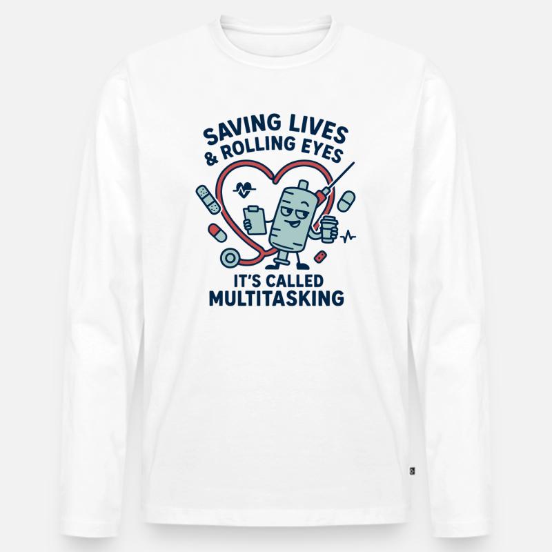 Multitasking Rettungsherz Design - Männer Premium Bio Langarmshirt - Weiß