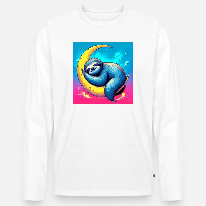Faultier schläft auf dem Mond - Männer Premium Bio Langarmshirt - Weiß
