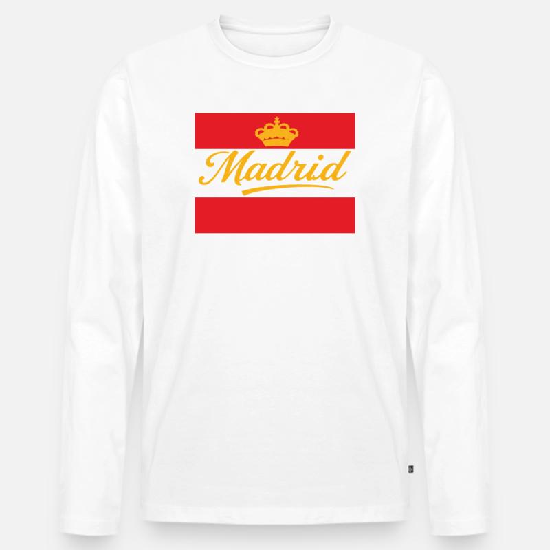 Madrid Krone Design auf Rot - Männer Premium Bio Langarmshirt - Weiß
