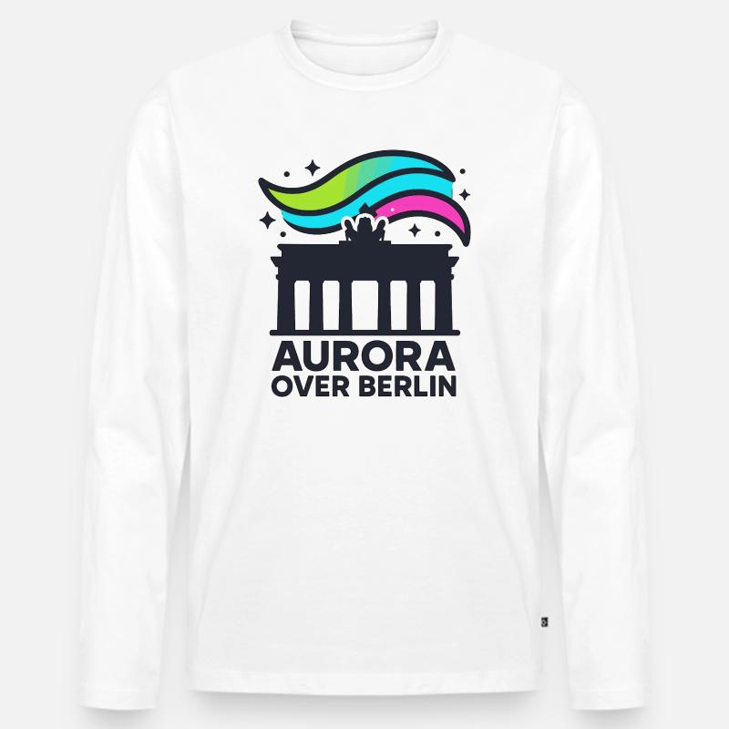 Aurora over Berlin - Männer Premium Bio Langarmshirt - Weiß