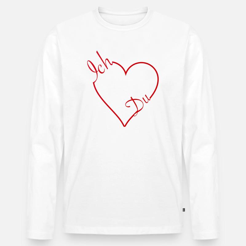 Rotes Herz mit Schriftzug Ich & Du - Männer Premium Bio Langarmshirt - Weiß