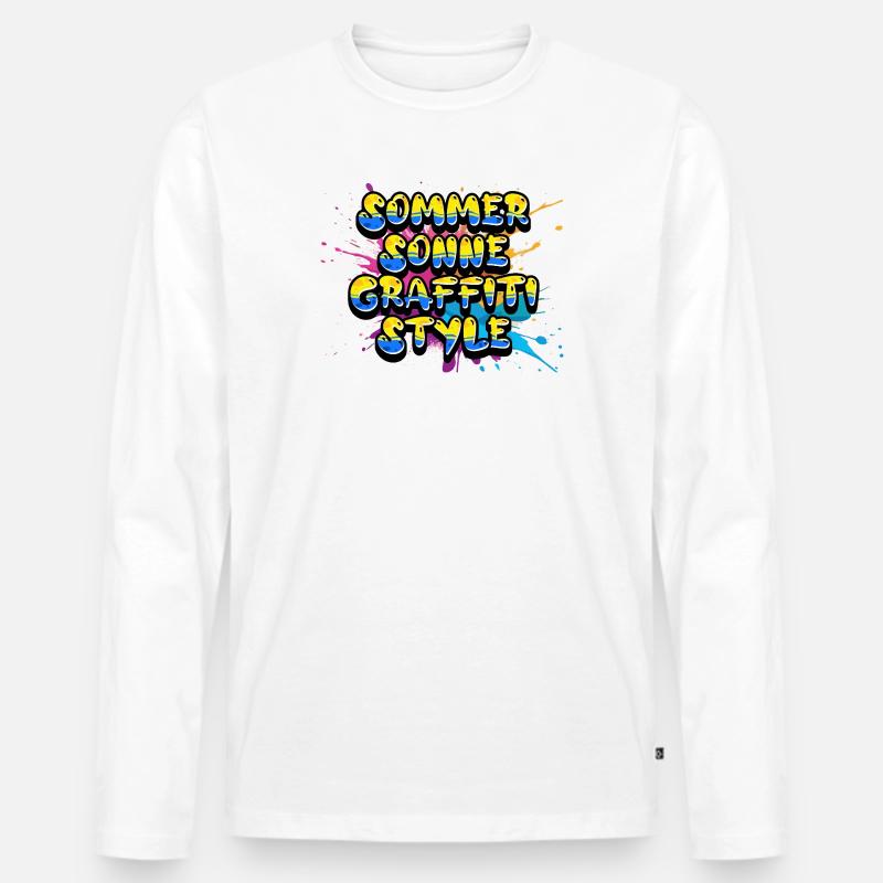 Sommer Sonne Graffiti Style Schriftzug - Männer Premium Bio Langarmshirt - Weiß