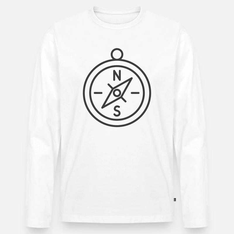 Minimalistisches Kompass-Navigationsdesign - Männer Premium Bio Langarmshirt - Weiß