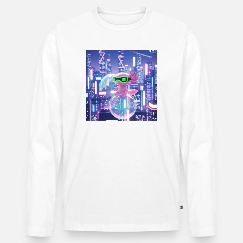 Futuristischer Neon-Drache mit VR-Ausrüstung - Männer Premium Bio Langarmshirt - Weiß