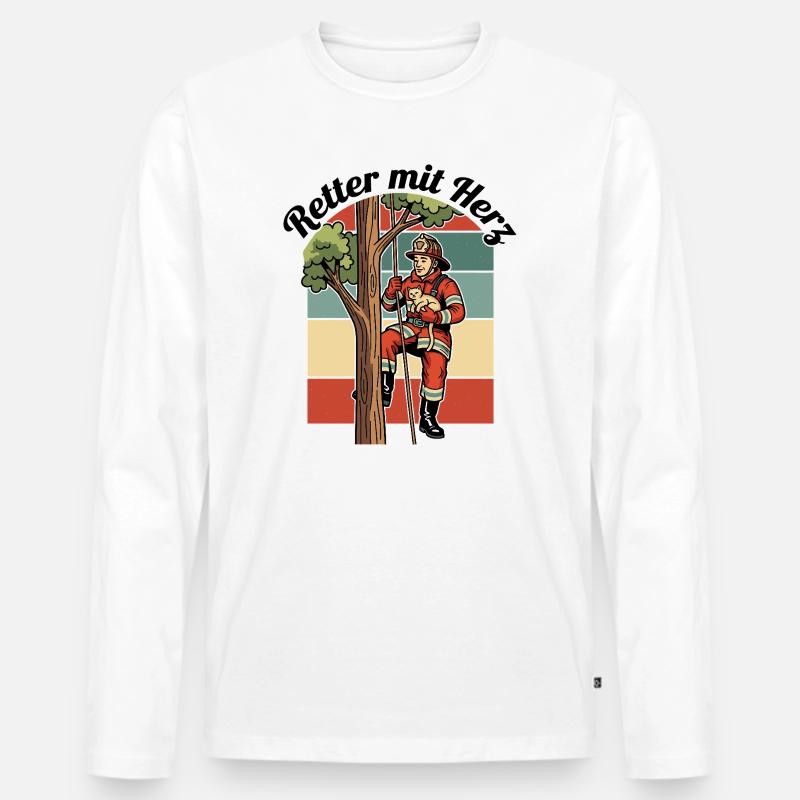 Retter mit Herz - Männer Premium Bio Langarmshirt - Weiß