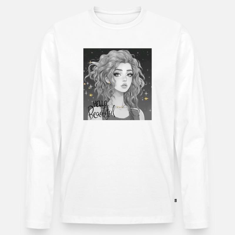 Hello Beautiful - Männer Premium Bio Langarmshirt - Weiß
