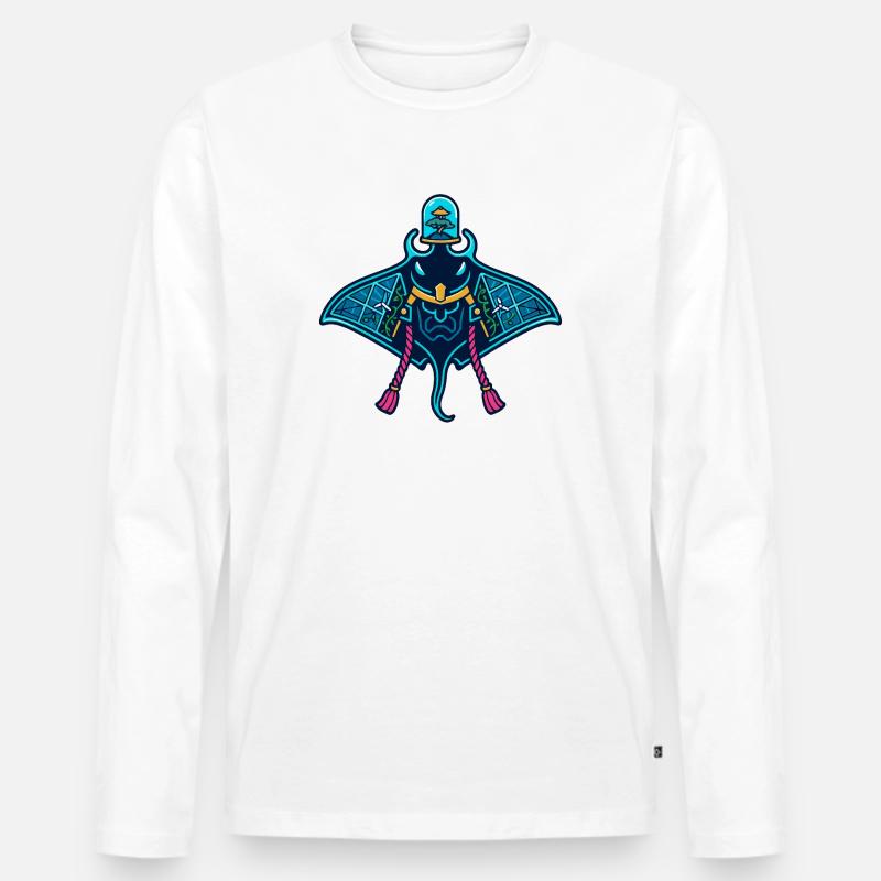 Samurai-Manta – Wächter der Tiefsee - Männer Premium Bio Langarmshirt - Weiß