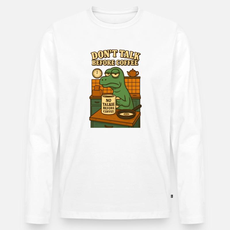 Dino Morgenmuffel - Männer Premium Bio Langarmshirt - Weiß