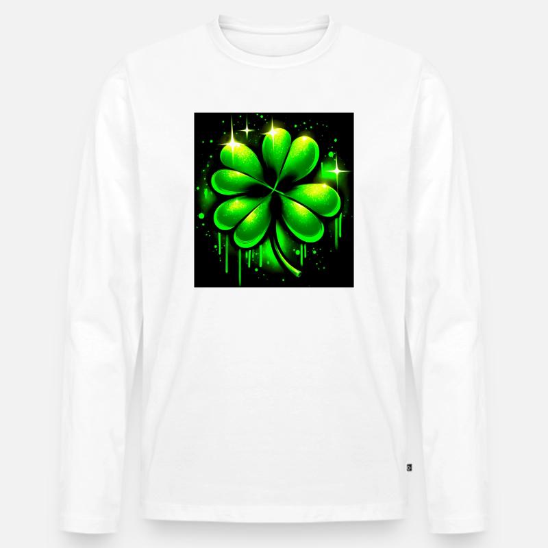 Vierblättriges Kleeblatt - Männer Premium Bio Langarmshirt - Weiß