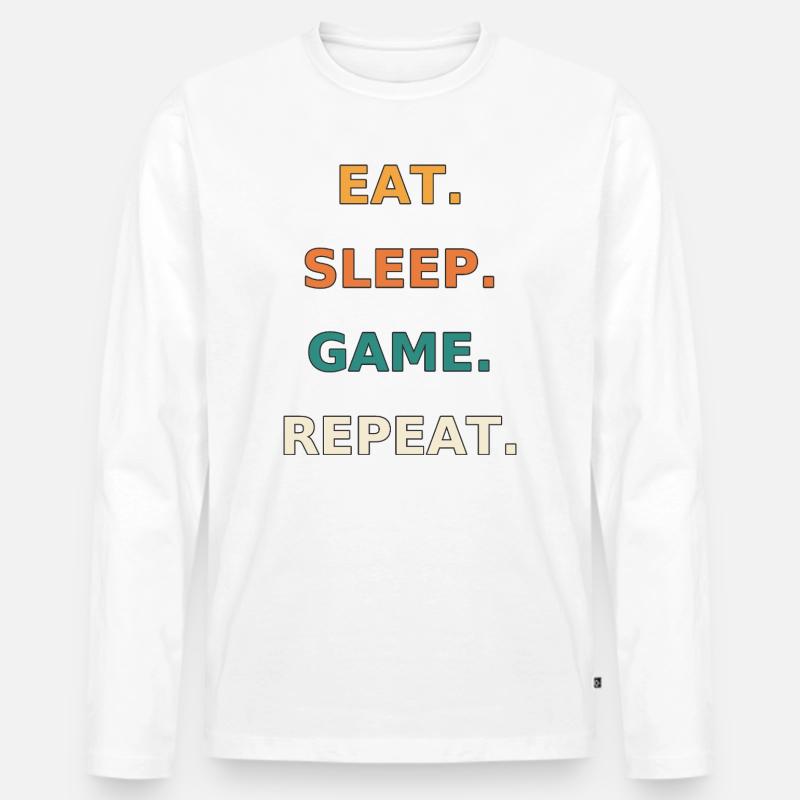 Essen. Schlafen. Spiel. Wiederholen. - Männer Premium Bio Langarmshirt - Weiß