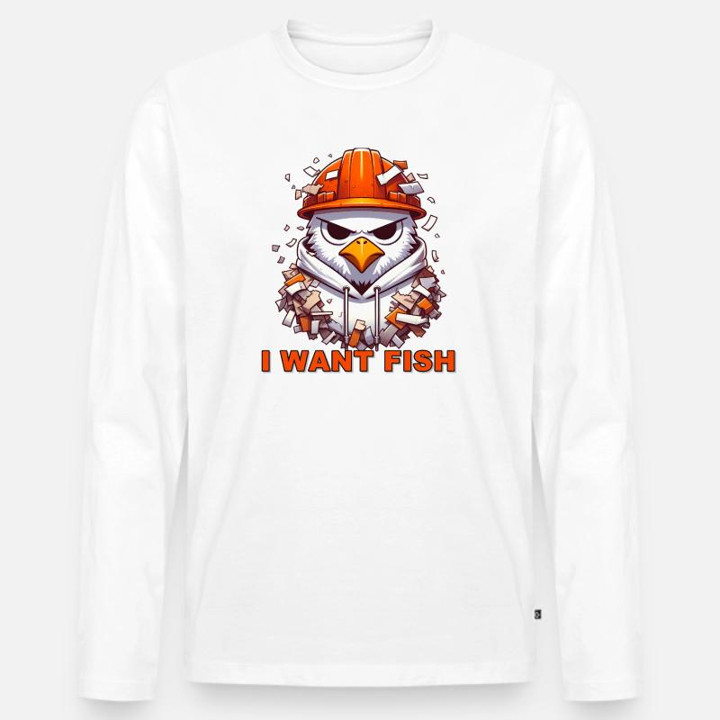 Möwe Bauarbeiter Grafik - Männer Premium Bio Langarmshirt - Weiß