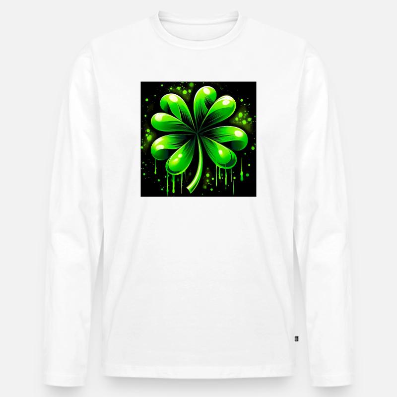 Vierblättriges Kleeblatt - Männer Premium Bio Langarmshirt - Weiß