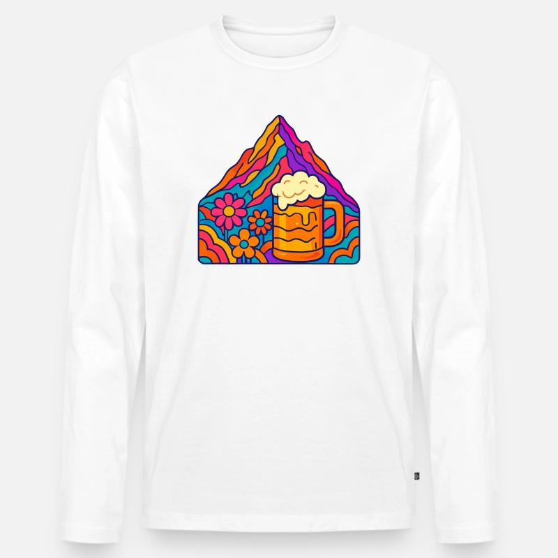 Lebendige Berglandschaft mit Bierglas - Männer Premium Bio Langarmshirt - Weiß