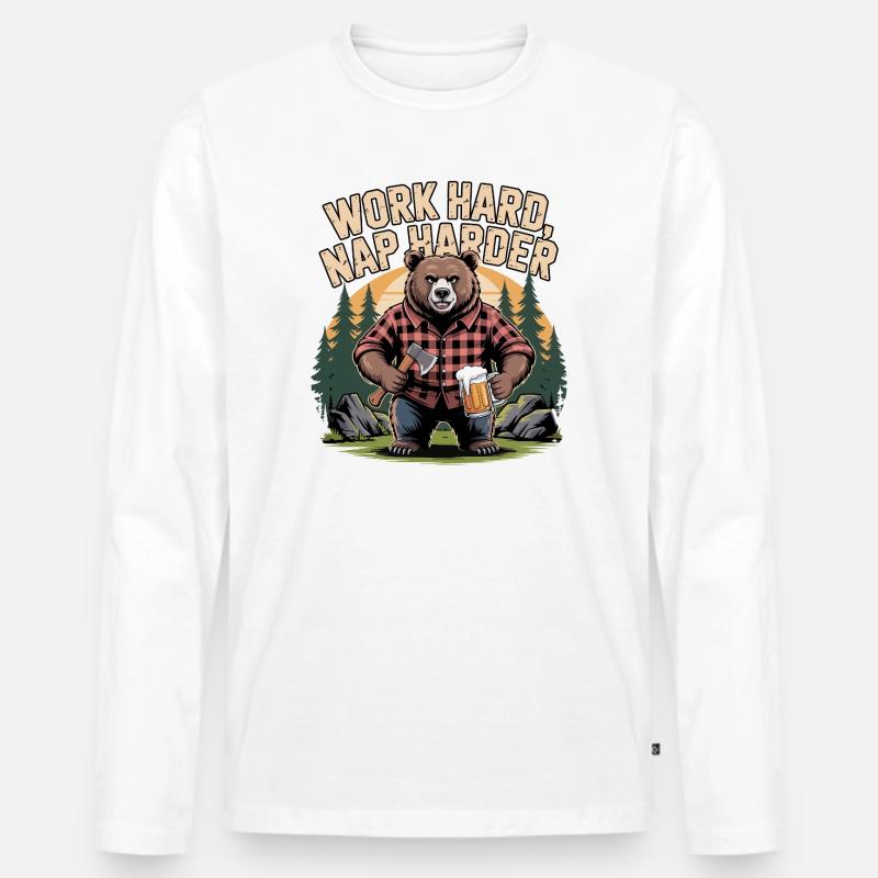 Hart arbeiten, Schlaf härter, Bär - Männer Premium Bio Langarmshirt - Weiß