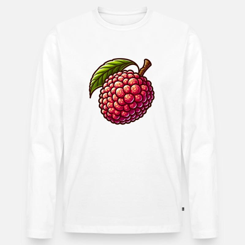 Lebendige Litschi im illustrativen Stil - Männer Premium Bio Langarmshirt - Weiß