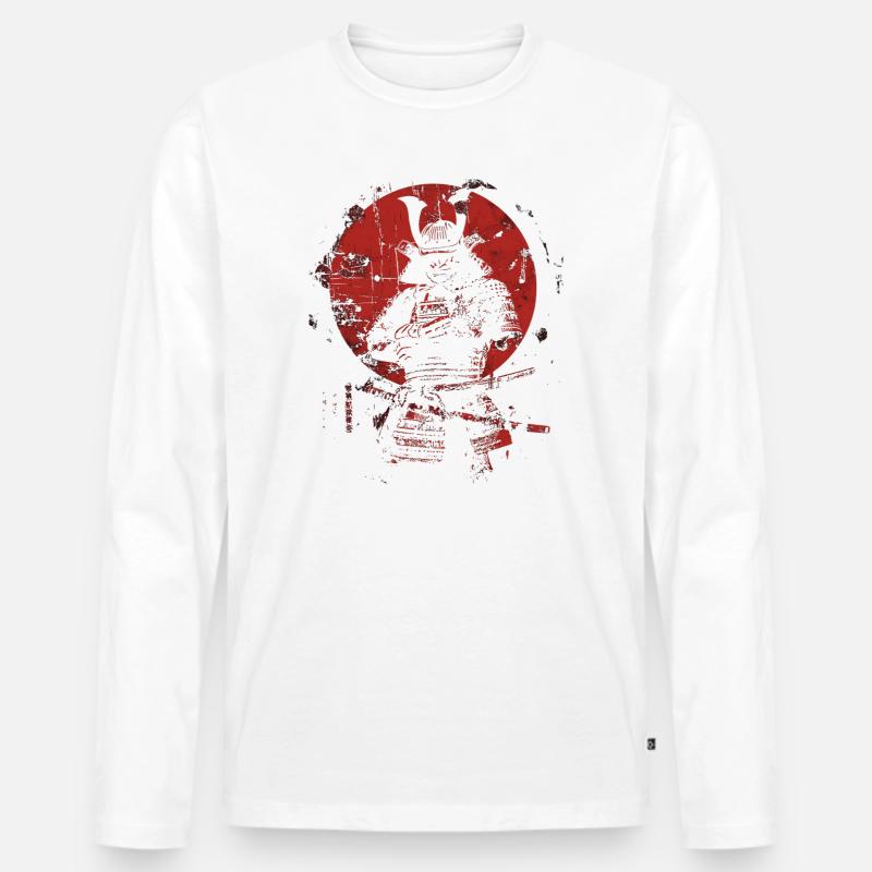 Szenerie eines Samurai Kriegers - Männer Premium Bio Langarmshirt - Weiß