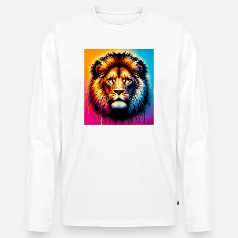 Löwe - Männer Premium Bio Langarmshirt - Weiß