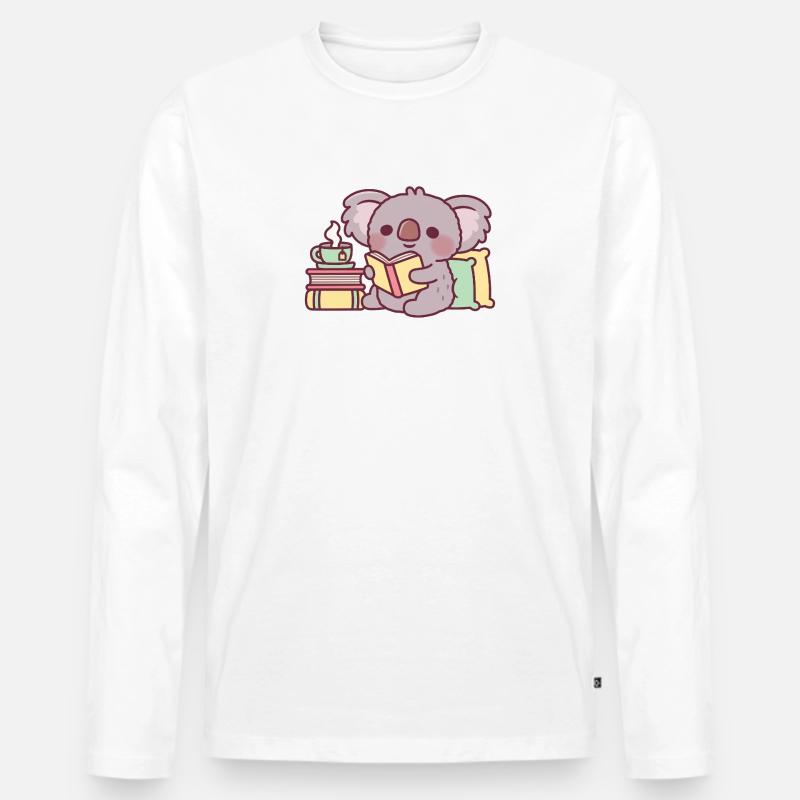 Süßer Koala, der ein Buch liest - Männer Premium Bio Langarmshirt - Weiß