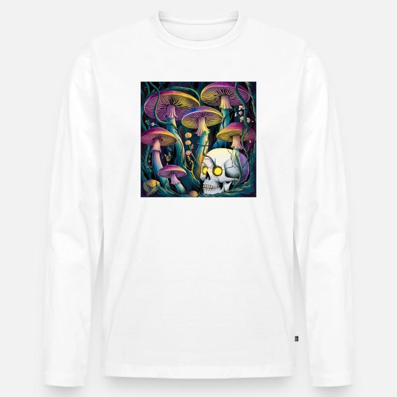 Neon Gothic Pilz Schädel Illustration - Männer Premium Bio Langarmshirt - Weiß