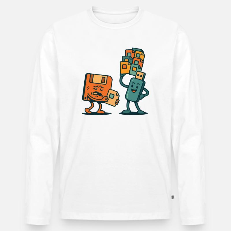 Diskette vs. USB-Laufwerk Retro Tech Sarkasmus - Männer Premium Bio Langarmshirt - Weiß