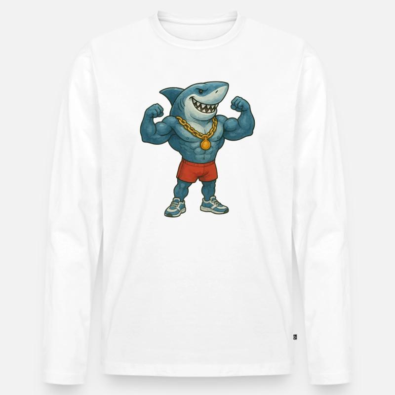 hai-comic-bodybuilder - Männer Premium Bio Langarmshirt - Weiß