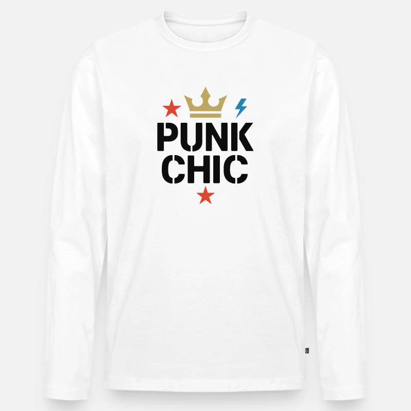 Punk Chic – Krone & Blitz - Männer Premium Bio Langarmshirt - Weiß