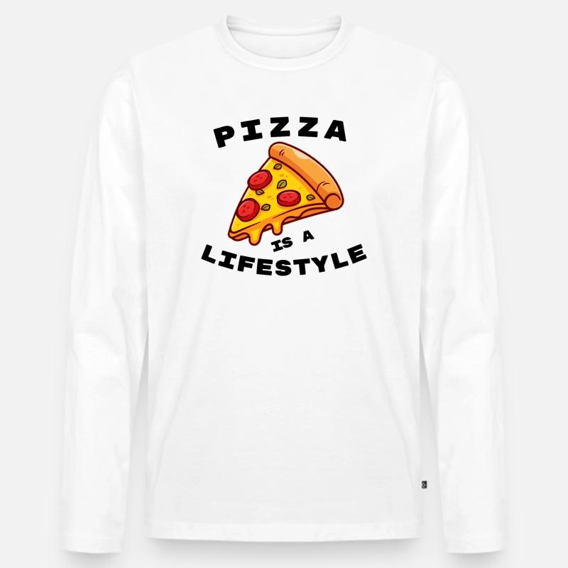 Pizza ist eine Lebenseinstellung - Männer Premium Bio Langarmshirt - Weiß