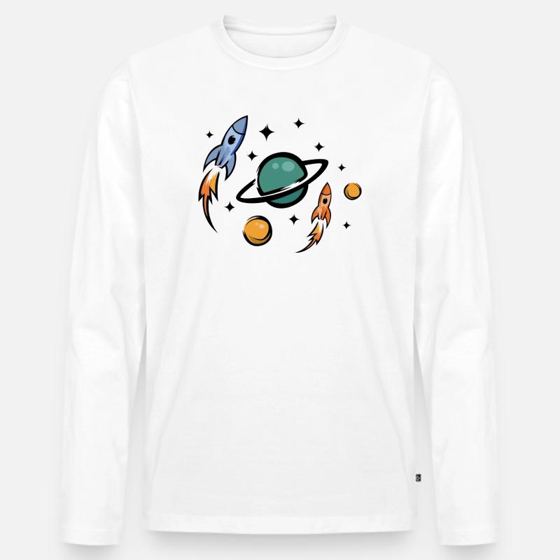 Retro Future Raketen & Planeten Collage - Männer Premium Bio Langarmshirt - Weiß